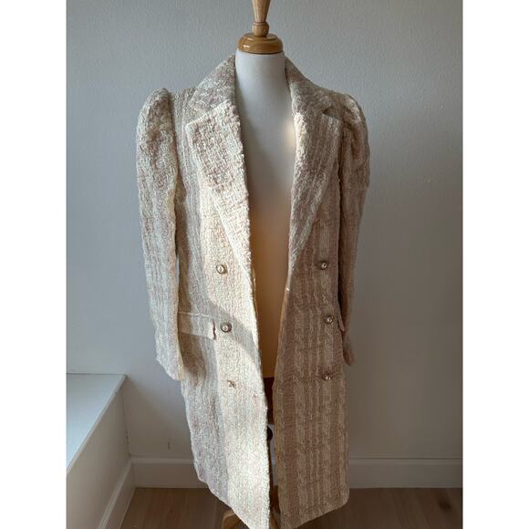 LoveShackFancy Winter White Asryn Tweed Double Breasted Long Coat Size Medium - Picture 10 of 13
